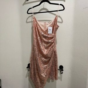 NWT.Rose gold sequins mini dress. Zip up back. Formal dress.